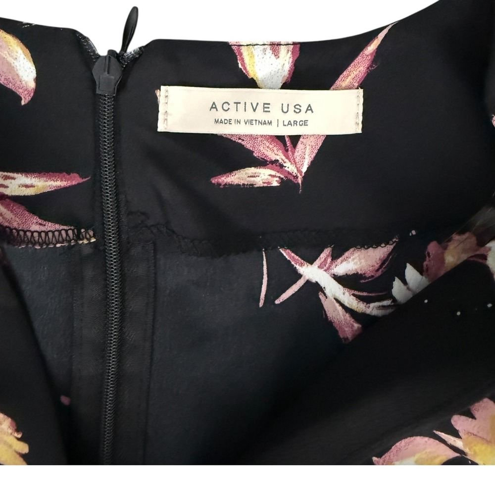 Active USA Floral Print Jumpsuit Wide Leg V Neck Black Casual Medium/Large NWT - Picture 11 of 15
